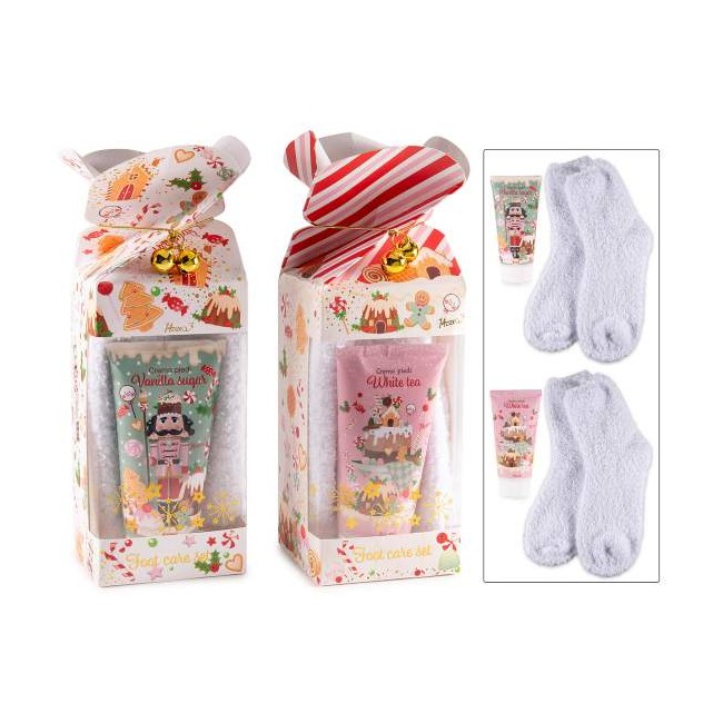 Confezione Regalo Candy con Crema Piedi Profuma alla Vaniglia 60 ml e Morbidi Calzini Taglia Unica