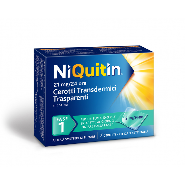 Perrigo Niquitin 7 Mg, 14 Mg, 21 Mg/24 Ore Cerotti Transdermici Trasparenti Nicotina