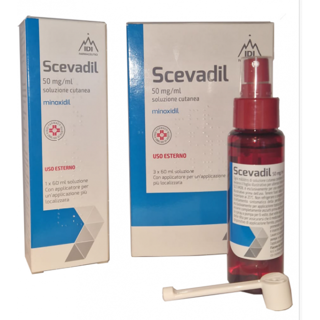 Scevadil 5% Minoxidil Trattamento anticaduta per la Perdita dei Capelli Androigenetica 3 Flaconi da 60 ml