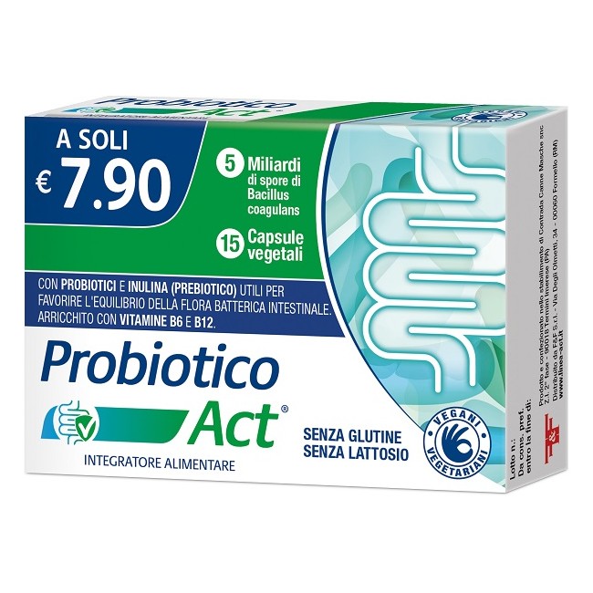 Probiotico Act Integratore Alimentare con 5 Miliardi di Bacillus Coagulans 15 Capsule Vegetali