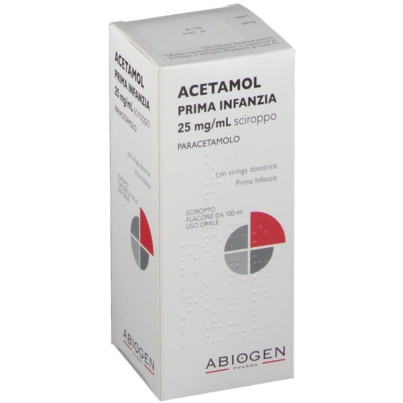 Acetamol Prima Infanzia Sciroppo 25 mg/ml Paracetamolo 100 ml per Febbre e Dolori