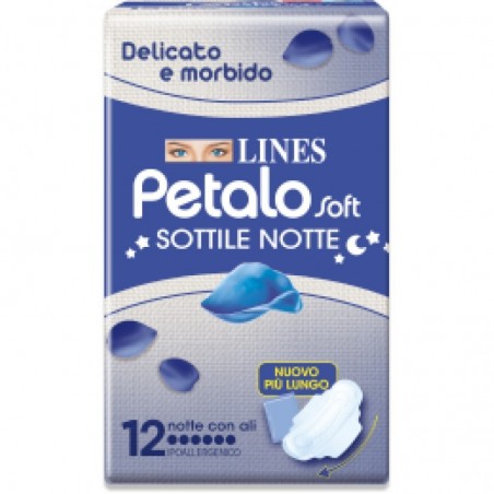 Fater Lines Petalo Soft Sottile Notte Con Ali Ipoallergenico 12 Pezzi