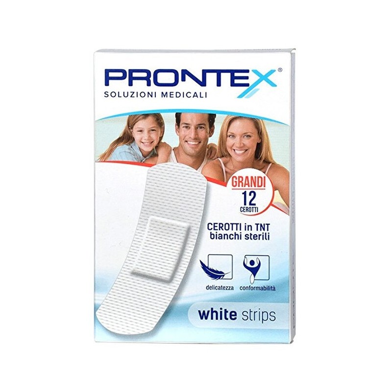 Safety Cerotto Prontex White Strips In Tessuto Non Tessuto Bianco Sterile Scatola 12 Cerotti Grandi