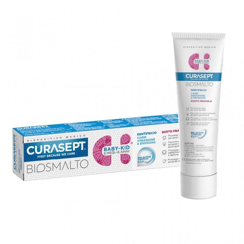 Curasept Biosmalto Dentifricio Baby Kid Fragola Carie Abrasione & Erosione 50 Ml