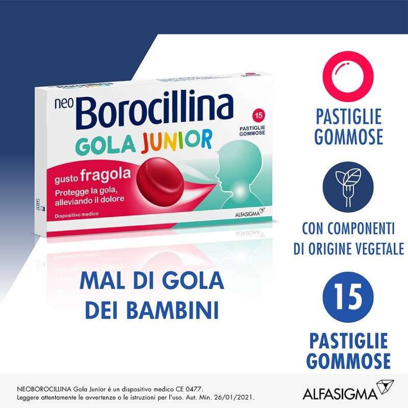 Neoborocillina Gola Junior 15 Pastiglie Gusto Fragola