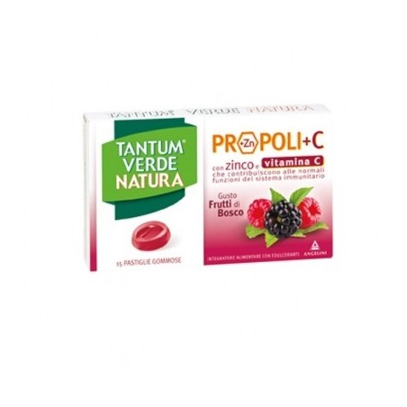 Tantum Verde Natura Propoli Zinco e Vitamina C Gusto Frutti Di Bosco 15 Pastiglie Gommose Angelini