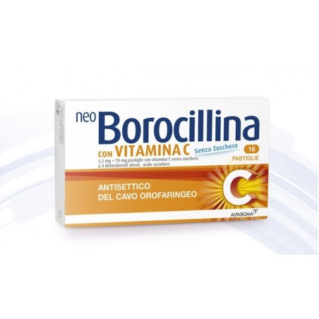 Neo Borocillina con Vitamina C Senza Zucchero Antisettico del Cavo Orale 16 Pastiglie