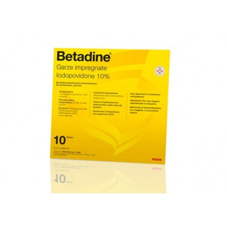 Betadine 10% Iodiopovidone 10 Garze Impregnate Disinfettante per Ferite